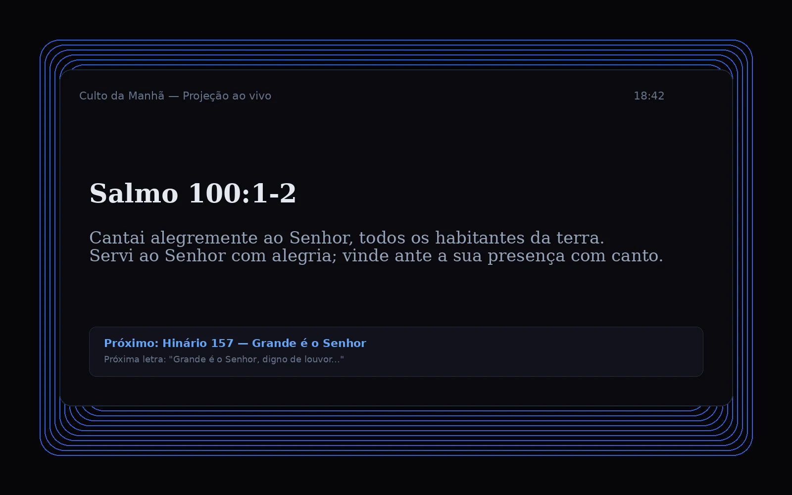 Projeção unificada mostrando Bíblia e hinário lado a lado